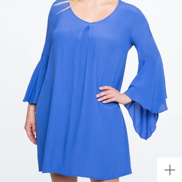 Eloquii V Neck Flare Sleeve Shift Dress - Picture 1 of 15